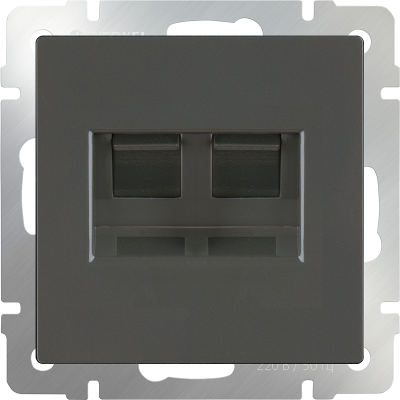 Розетка телефонная RJ-11 и Еthernet RJ-45 (серо-коричневый) 