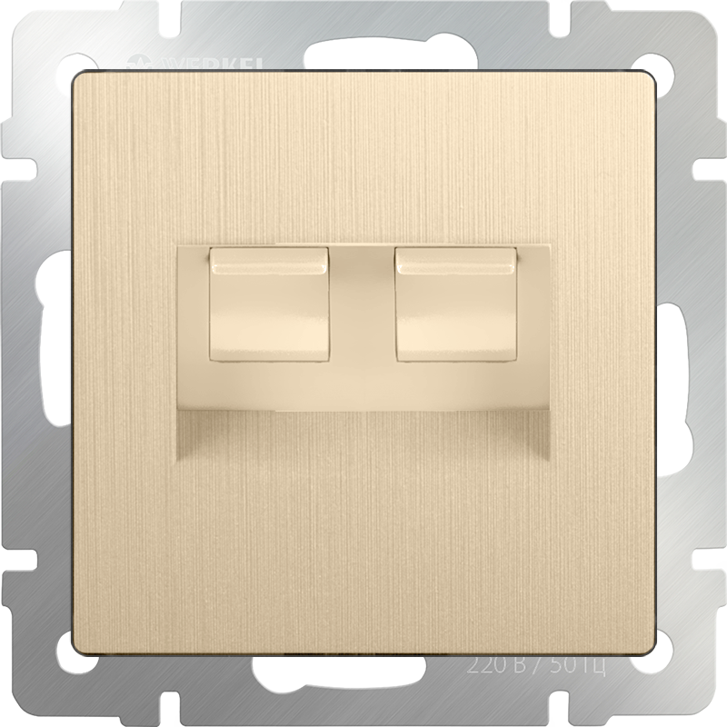 Розетка телефонная RJ-11 и Еthernet RJ-45 (шампань рифленый) 