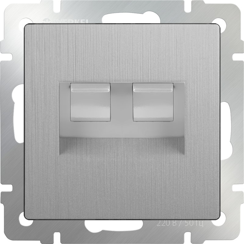 Розетка телефонная RJ-11 и Еthernet RJ-45 (cеребряный рифленый) 