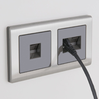 Металлическая рамка на 2 поста + телефонная розетка и розетка Ethernet