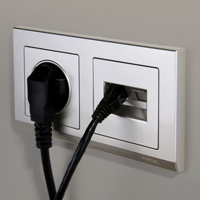 Розетка двойная Ethernet, серебристая рамка для 2 розеток